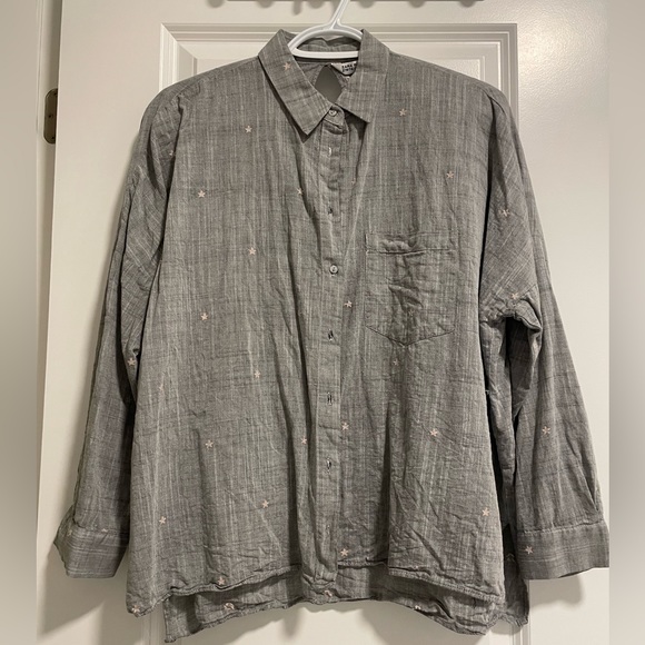 ZARA BASIC Oversized Shirt with Embroidery Stars - Picture 1 of 3